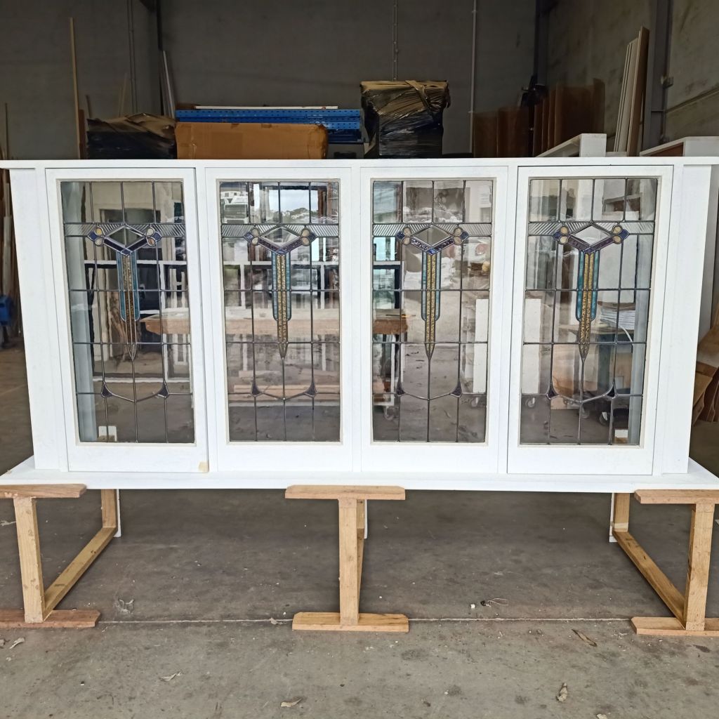 Art Deco leaded light panels installed into new custom made joinery