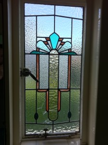 Aztec inspired Art Deco stained glass